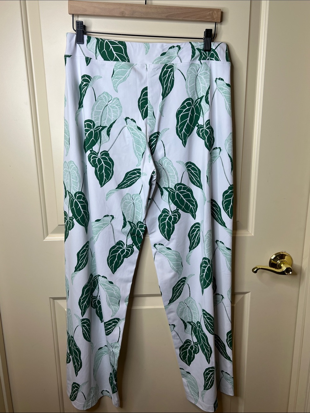 Persifor Tropical Leaf Wide Leg Pants Pull On Pants-Green/White - Picture 3 of 5